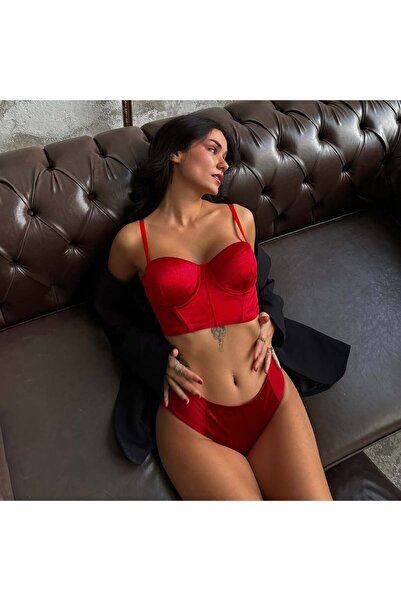 Elit Butik Σετ Μπουστάκι Κόκκινο Βελούδο