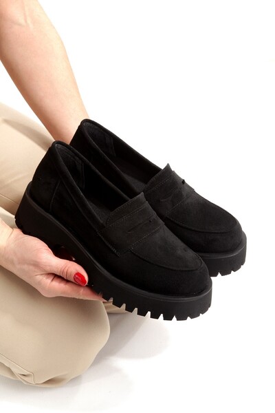 Modabuymus Μαύρα σουέτ ελαφριά μαλακά γυναικεία παπούτσια χωρίς κορδόνια DORA