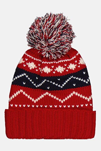 Charles Albert قبعة صوفية نسائية محبوكة بنقشة كاملة، لون أحمر