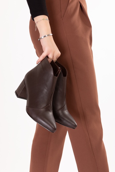 Gondol %100 Hakiki Deri Topuklu Bot Shelby Kahverengi