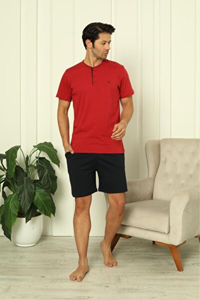 REN bumbac 100% bumbac moale Set de pijamale pentru bărbați din 3 piese, cu mâneci scurte, pantaloni și pantaloni scurți cu buzunare Set de pijamale pentru bărbați