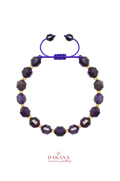 DAKANA JEWELLERY Sertifikalı Ametist Taşı Hexagonel Kesim Makrome Doğal Taş B...