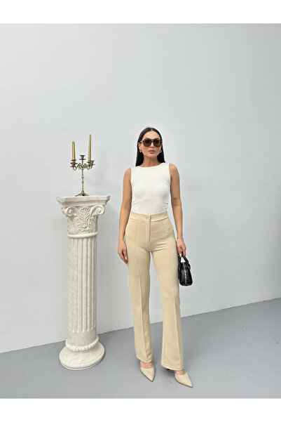 Zerenyus Buttoned Palazzo Pants Beige
