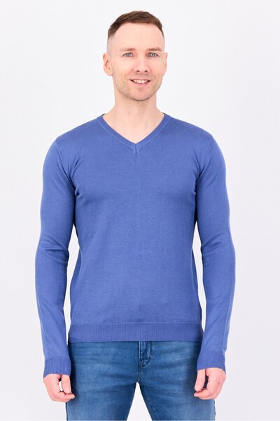 Sorbino Men V Neck Knitted Long Sleeve Sweater, Blue