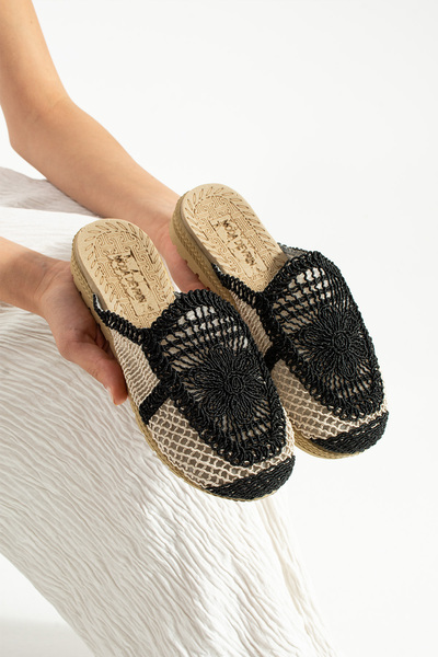 Moda Devrin Черни затворени двуцветни тъкани пантофи за външно и вътрешно пол...