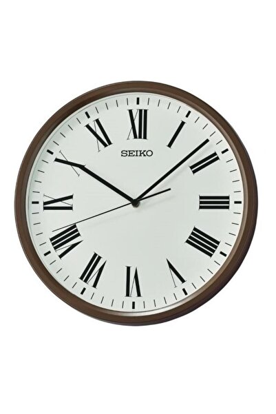 Seiko QHA009B Ceas de perete din plastic de culoare maro metalic cu cadran alb cu mecanism de cuarț