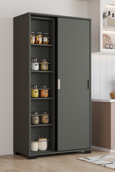 AEKA LUNA Antrasit Döner Çok Amaçlı Dolap – Raflı Mutfak ve Kiler Dolabı