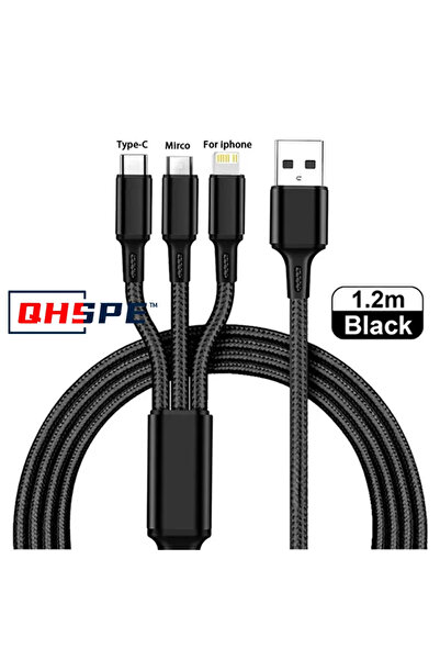 Choice13 Black 3 IN 1 USB Cable Micro USB Type C Charger Cable Multi Usb Port...