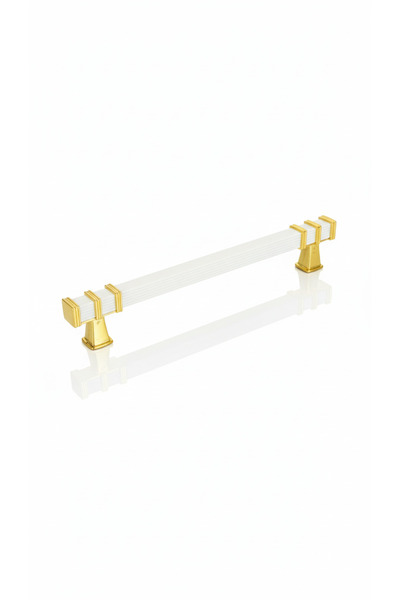 İNTERİO Square White-Gold Metal Handle 192 mm (19.2cm) Furniture Handle, Cabi...