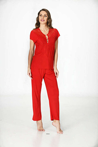 Sistina Ozlstor Red Combed Cotton Pajama Set - 1551 - (152703) Size S/M