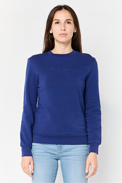Karl Lagerfeld Women Crew Neck Brand Logo Long Sleeve Sweatshirt, Blue