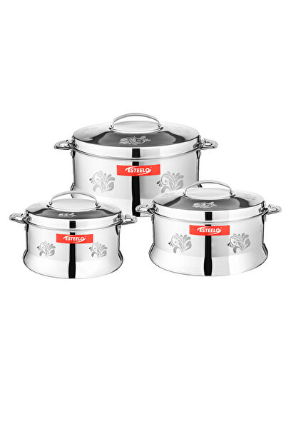 Esteelo Premium stainless steel food storage set ✨ 3 pieces (2 – 3 – 4 liters) | Elegant laser engraving 🥘