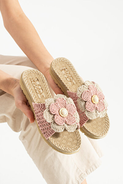 Moda Devrin Отворени отпред, прахово розови, с флорален мотив, плетени от сла...