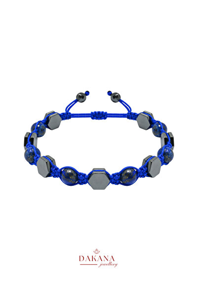 DAKANA JEWELLERY سوار رجالي من حجر اللازورد والهيماتيت المعتمد بقطر 8 مم مصنو...