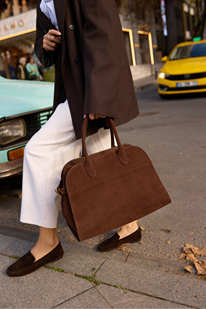 ANGELİNA JONES Loyu Women's Brown Genuine Leather Suede Hand Shoulder Bag