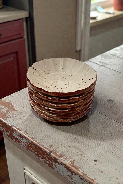 ALBETTO 6 lı Seramik Çay Tabak, Krem Çay Tabağı Çap:10cm