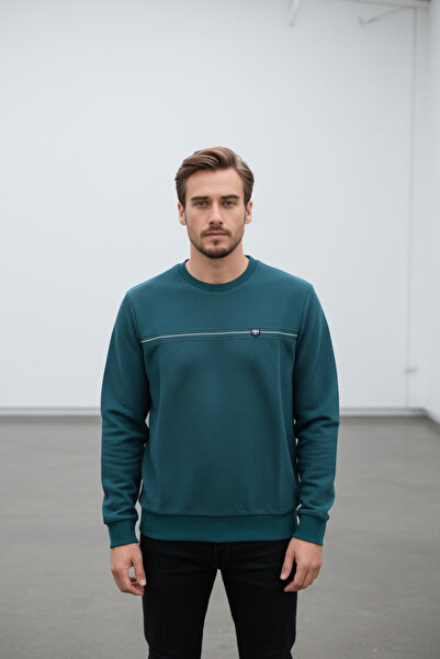 Piyera قميص رجالي من مار جاكر برقبة دائرية وشريط على الصدر باللون الأزرق البت...