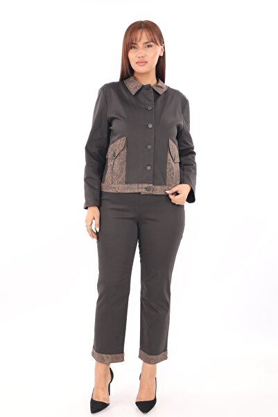 EXİTLİNE Kadın Kahve Sezonluk Düğmeli Cepli Beli Lastikli Garnili 2'Li Denim ...