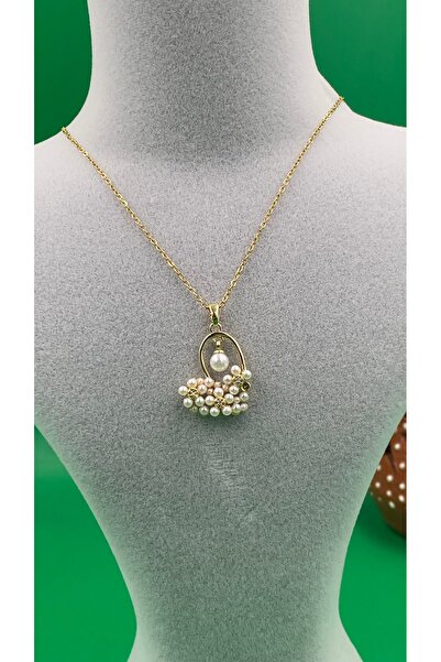 charmove ile kendinizi şımartın Gold-tone steel women's necklace with pearl a...