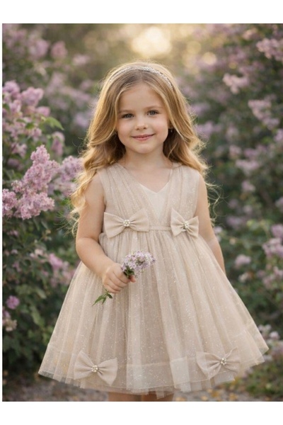 Laurella şık model tül detaylı çocuk abiye/elbise