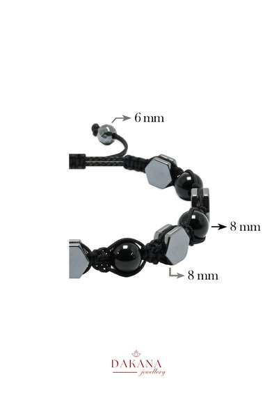 DAKANA JEWELLERY Certified Onyx and Hematite Stone 8 mm Men's Macrame Natural Stone Bracelet