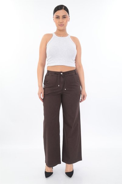 EXİTLİNE Women's Brown Seasonal Stoned Drawstring Loose Pants
