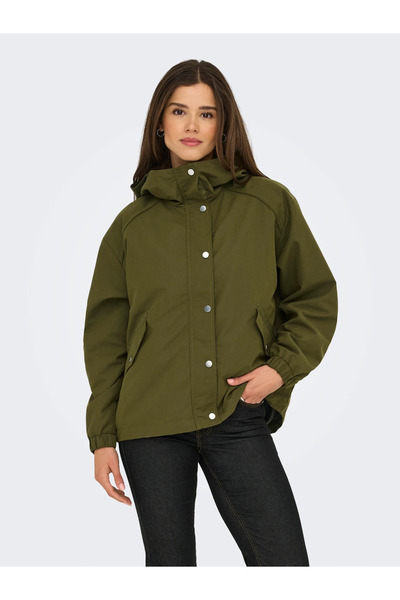 ONLY سترة كاكي نسائية بإغلاق بزر واحد بغطاء رأس 15354468