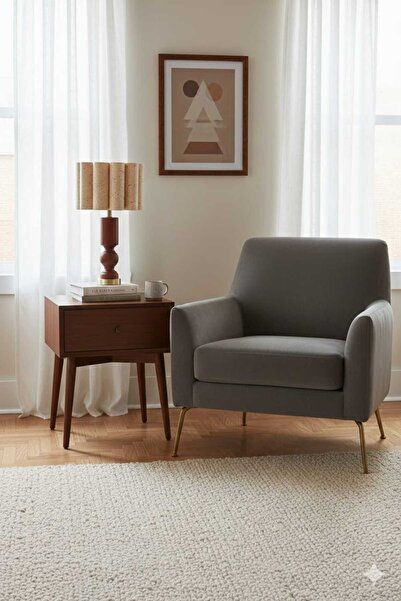 poplinhome Ahşap Ayak Kumaş Dilimli Model Şapka Abajur Masa Lambası 50cm Yüks...