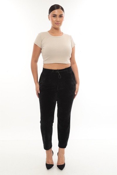 EXİTLİNE Kadın Siyah Kışlık Taşlı Paçası Fermuarlı Özel Aksesuarlı Kalın Fiti...