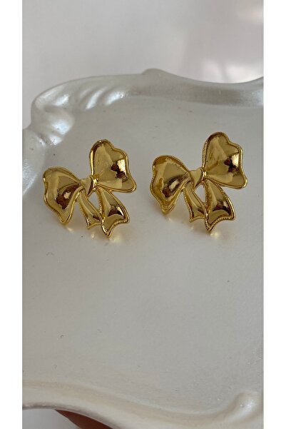 SELUVİA أقراط نسائية ذهبية اللون بتصميم إيطالي مع فيونكة / شريط، موديل أنيق م...