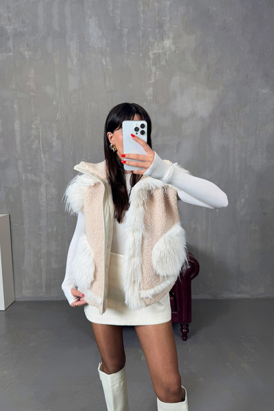 elbisereyonda tasarım teddy kürklü yelek