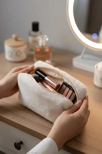 monangel Soft Plush Makeup Bag Travel and Cosmetic Organizer Bag