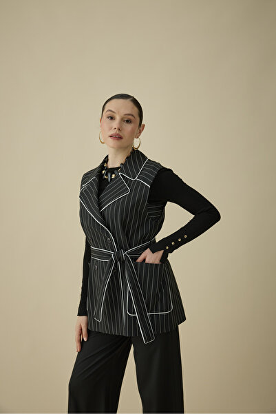 NUR KALAY COLLECTION ÇİZGİLİ YELEK TAKIM