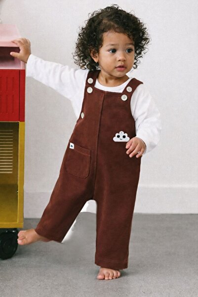 Dadamama Unisex Çocuk %100 Pamuk Şardonsuz 3 İplik Bebek Salopet - Sıcak Tuta...