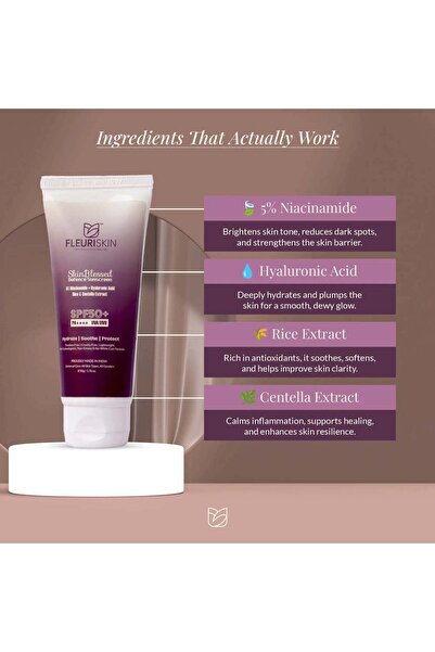 Fleuri Skin Skin Blessed Defence Sunscreen SPF 50+ PA++++ UVA/UVB No White Cast Non Greasy Lightweight