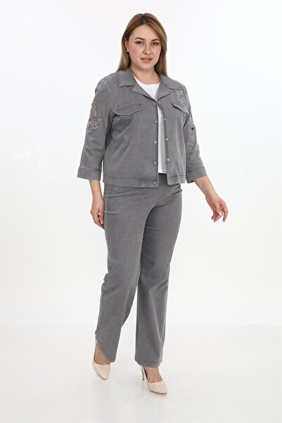 EXİTLİNE Kadın Füme Yazlık Çiçek Nakışlı Taşlı Beli Lastikli Çıt Çıt'lı 3'Lü ...