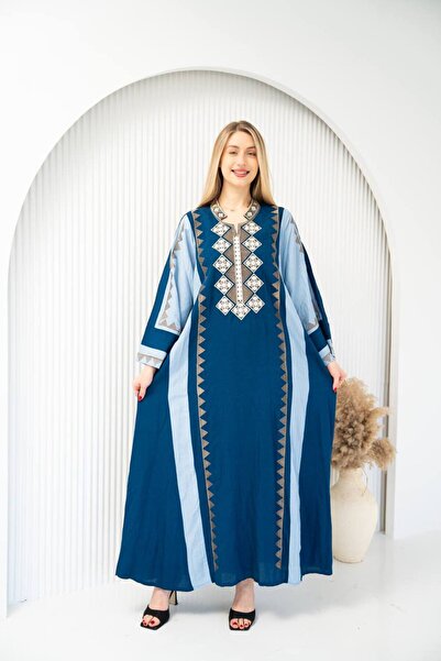 AFandina Luxurious linen jalabiya with a comfortable fit and distinctive embr...