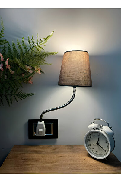 FIXONIC OL3313 Kahverengi Fişe Takılan Esnek Kollu Gece Lambası/Dekoratif Başucu Priz Lambası/Okuma