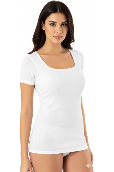 Hasaymood Square Neck Half Sleeve Modal Ribbed Knit Pads 3-Pack