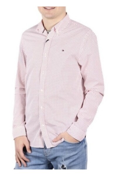 Tommy Hilfiger Ανδρικό Πουκάμισο, Λευκό με Κόκκινες Πουά, Βαμβακερό, Μέγεθος XL