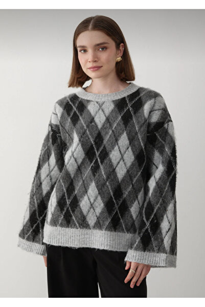 LUSHİGO Women's Ecru Sardonlu Baklava Pattern Knitwear Sweater Soft Textured Regular Fit -0027