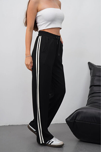 Zerenyus بنطلون بخطوط مزدوجة على الجانب باللون الأسود