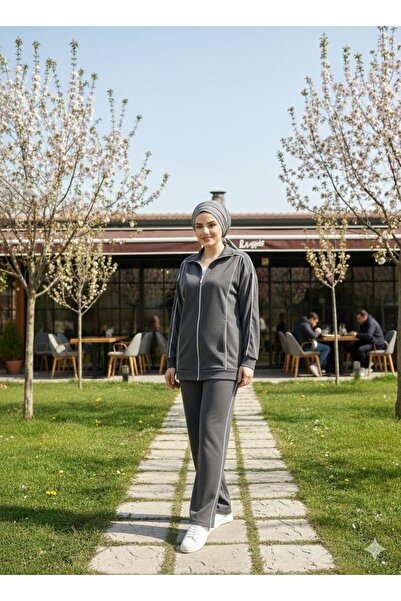 Calen White Stripe Detailed Zippered Comfortable Fabric 2-Piece Set