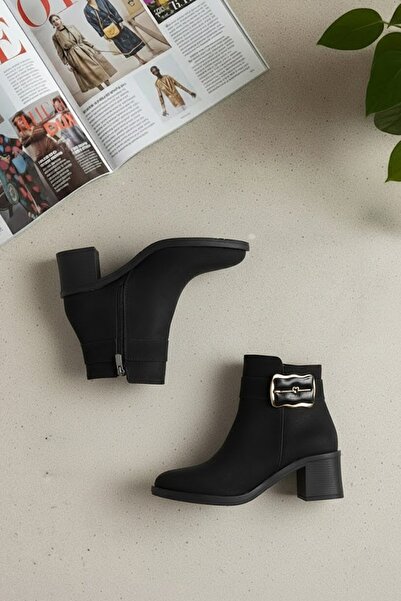 Ayakkabı Fuarı Elit Ozrhb1506N Women's Buckle Heeled Boots Black