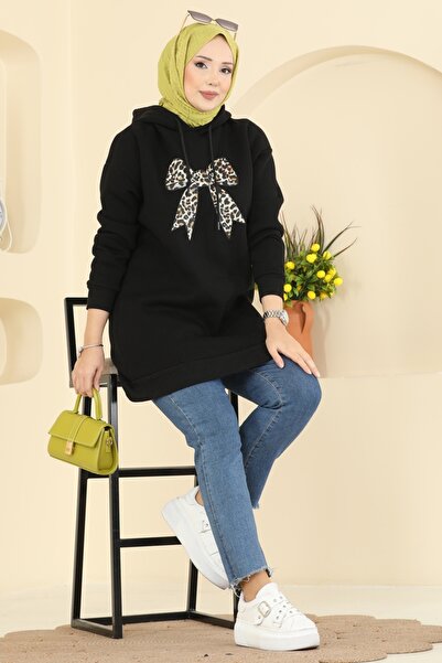 ModaMerve Kurdele Desen Üç İplik Tunik 5286TEG847-MS Siyah