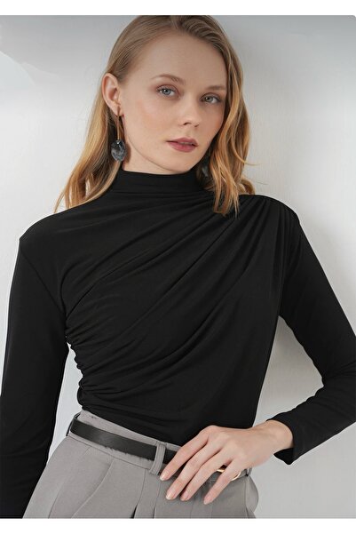 rushana Γυναικεία μπλούζα από ελαστικό ύφασμα με σούρες στο πλάι και στους ώμους