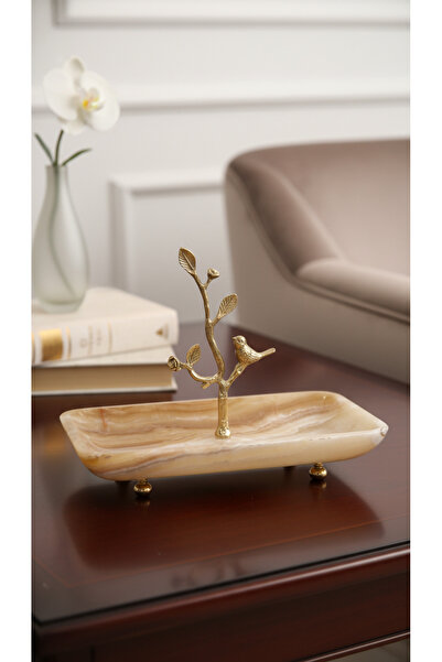 Montdekor Handmade Marble Stone Plate with Bronze Pattern (30X20 cm)