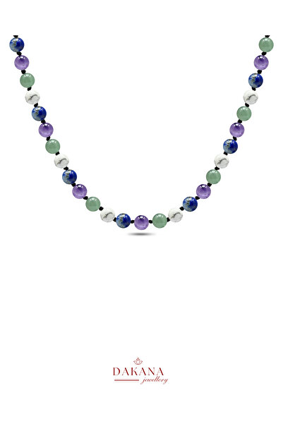 DAKANA JEWELLERY Certified Aventurine Howlite Lapis Lazuli and Amethyst Stone 6mm Children's Macrame Natural Stone Necklace