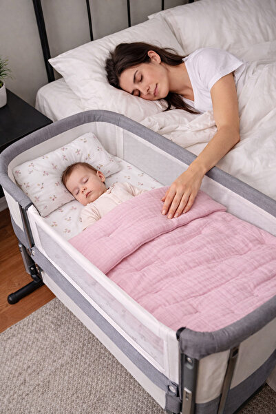 Yada Baby %100 Pamuk Müslin Kumaştan 4 Parça Yeni Doğan Bebek Yorganı Seti 60...