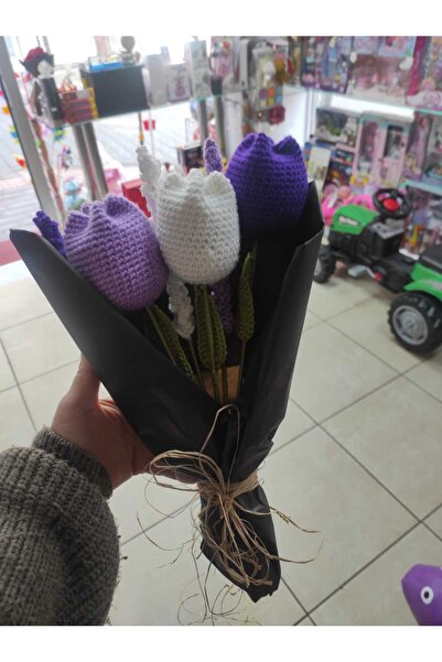 ÖRGÜÇİÇEK LALE LAVANTA ÖRGÜ BUKET